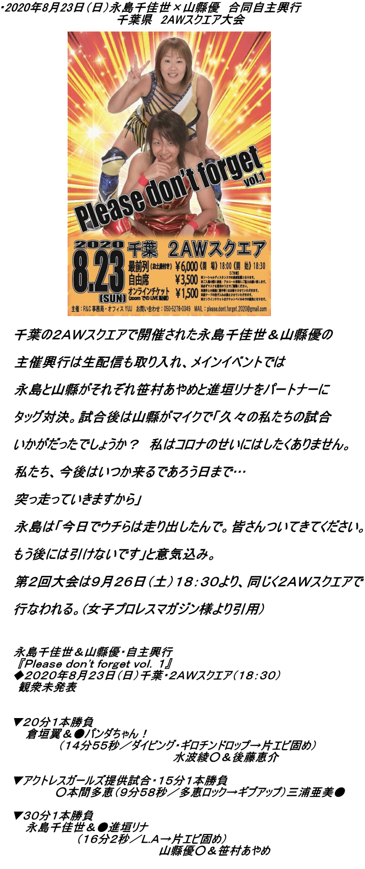 2020年8月23日大会結果 2020年8月23日大会結果