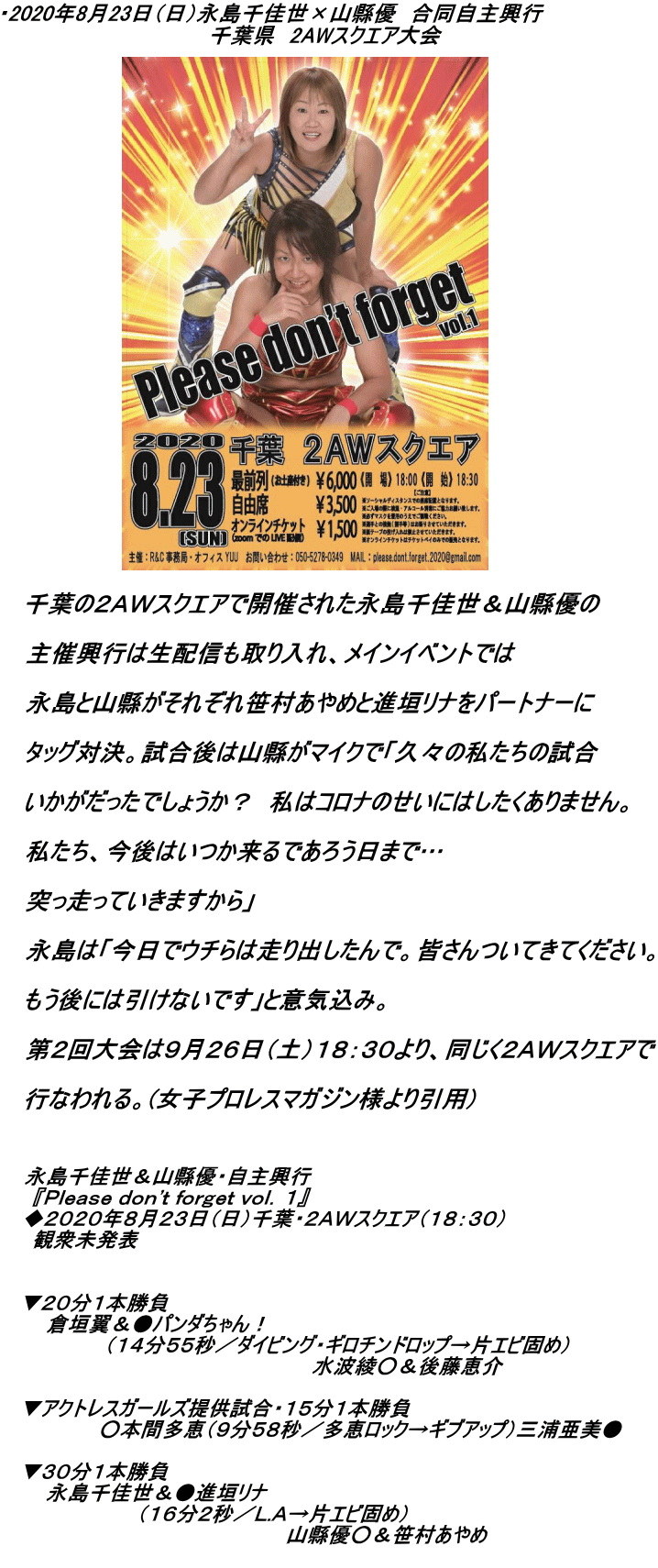 2020年8月23日大会結果