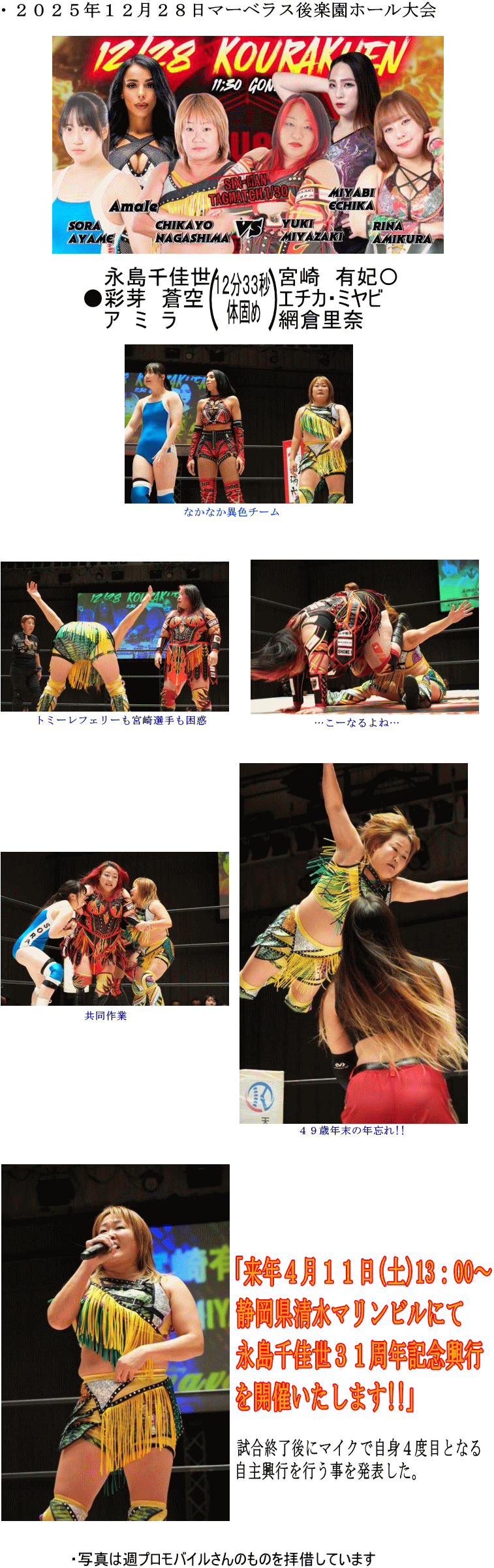 ２０２５年１２月２８日試合結果